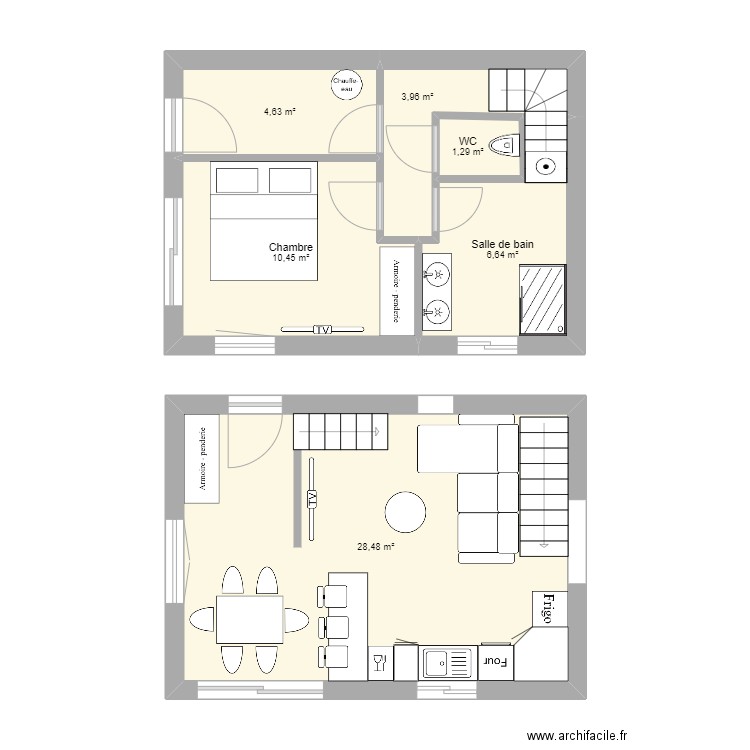 Mazot 3. Plan de 6 pièces et 55 m2