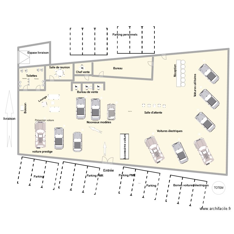 showroom. Plan de 1 pièce et 755 m2