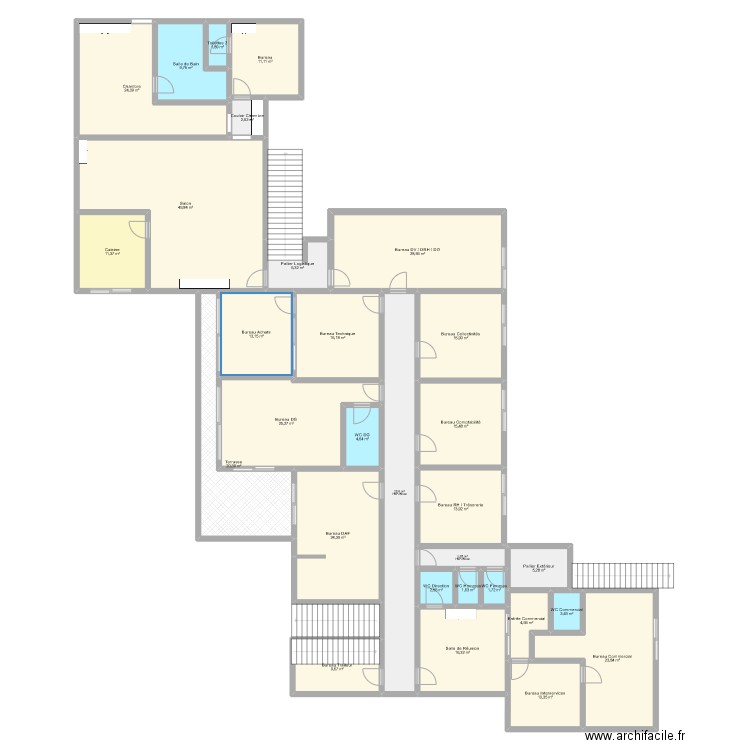 Administration. Plan de 30 pièces et 406 m2