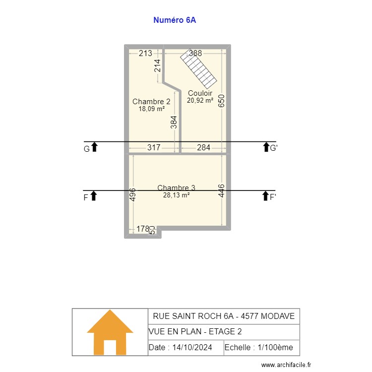 V.RADOUX - VUE EN PLAN - ETAGE 2 - 1/100 - V2.15 - 20241013. Plan de 3 pièces et 67 m2