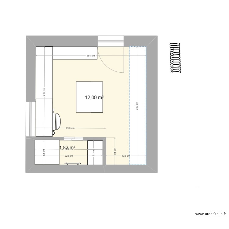 DRESSING. Plan de 2 pièces et 14 m2