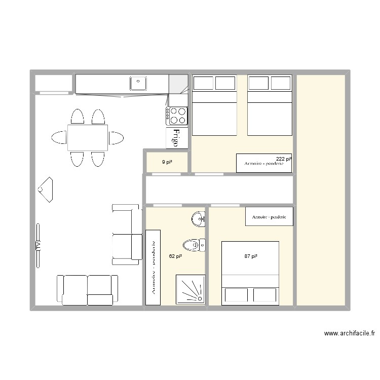 Chalet2. Plan de 4 pièces et 35 m2