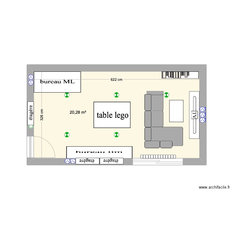 Salle de jeux. Plan de 1 pièce et 20 m2