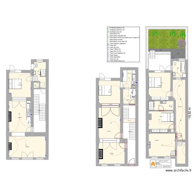 ISABELLE MOTTET  DEMI-SOL et RDC+ 1-ér ETAGE. Plan de 18 pièces et 218 m2