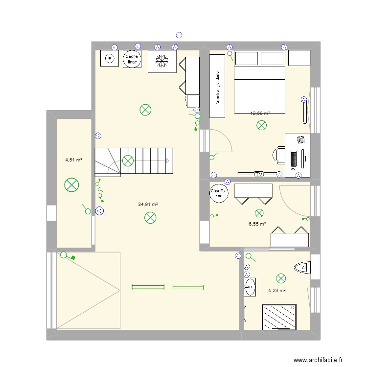 NIVEAU 0 ELEC. Plan de 5 pièces et 64 m2