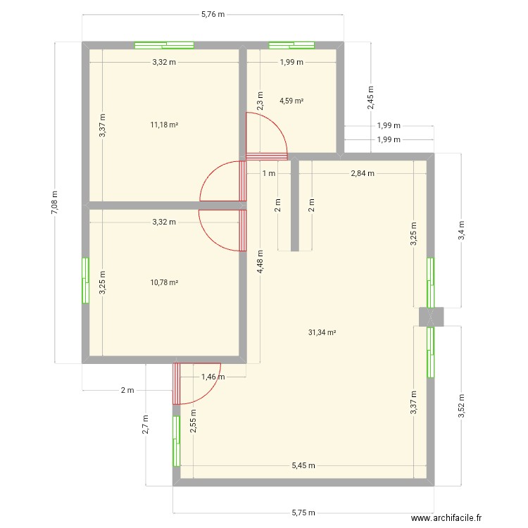 Julio. Plan de 4 pièces et 58 m2