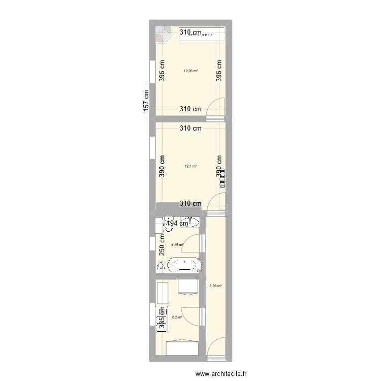 Sultan Gunel. Plan de 5 pièces et 41 m2