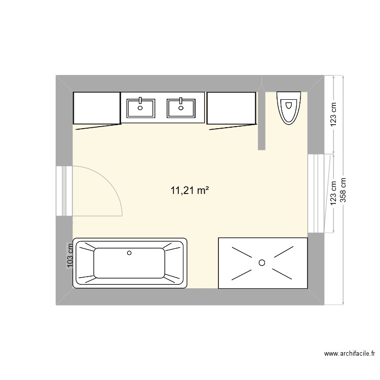 SDB v1. Plan de 1 pièce et 11 m2