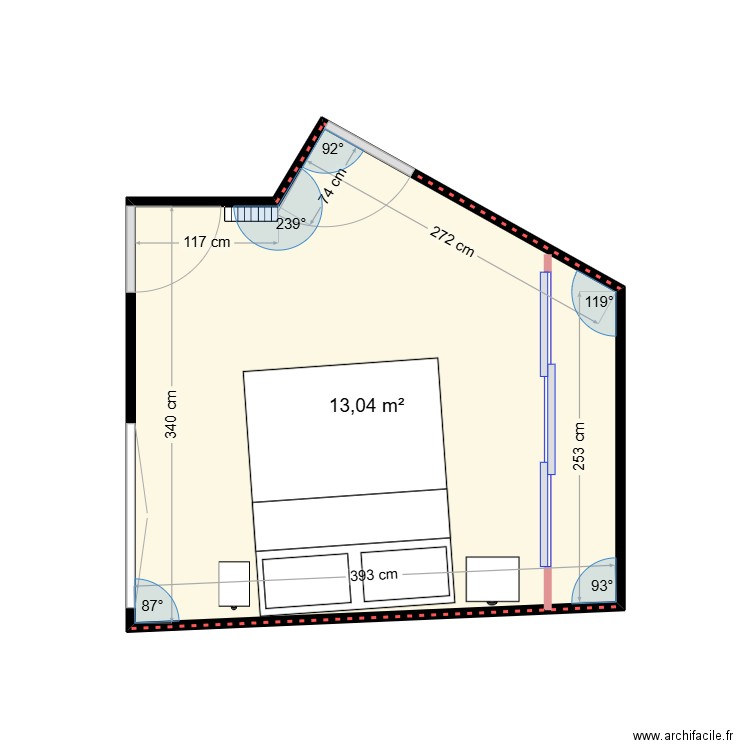 chambre 1TOUR FONDUE. Plan de 1 pièce et 13 m2