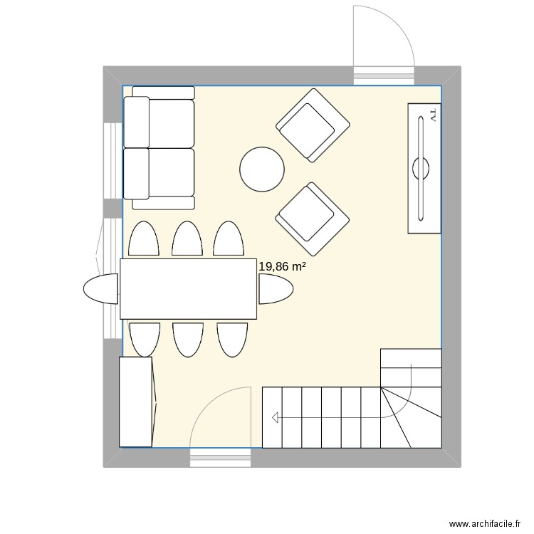 salon. Plan de 1 pièce et 20 m2