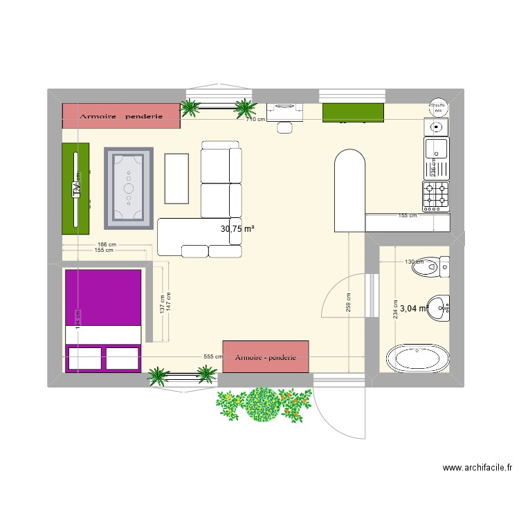 APPART LEA 2. Plan de 2 pièces et 34 m2