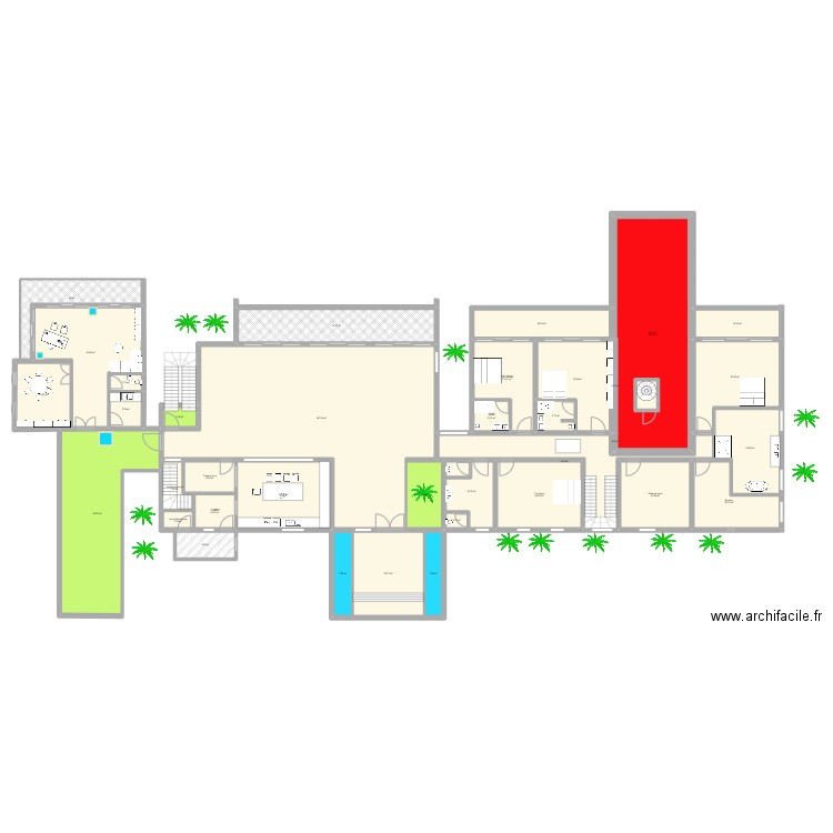 Marrakech Bunker-1. Plan de 37 pièces et 827 m2