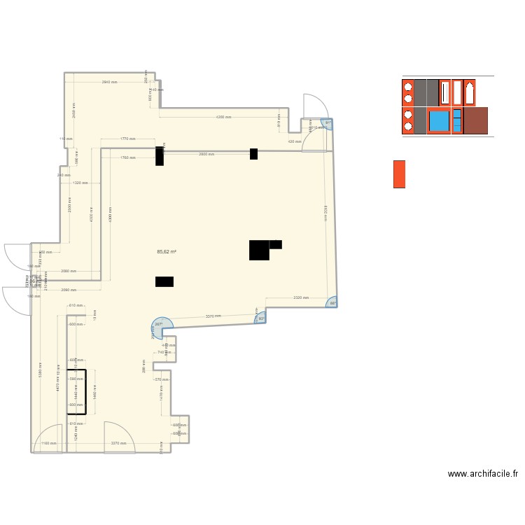 william. Plan de 2 pièces et 86 m2