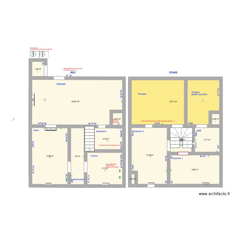 MAISON - elec. Plan de 14 pièces et 117 m2