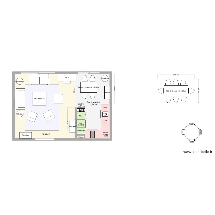 sans placard 40. Plan de 3 pièces et 34 m2