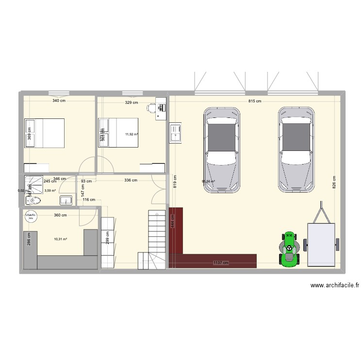 sous sol. Plan de 5 pièces et 121 m2