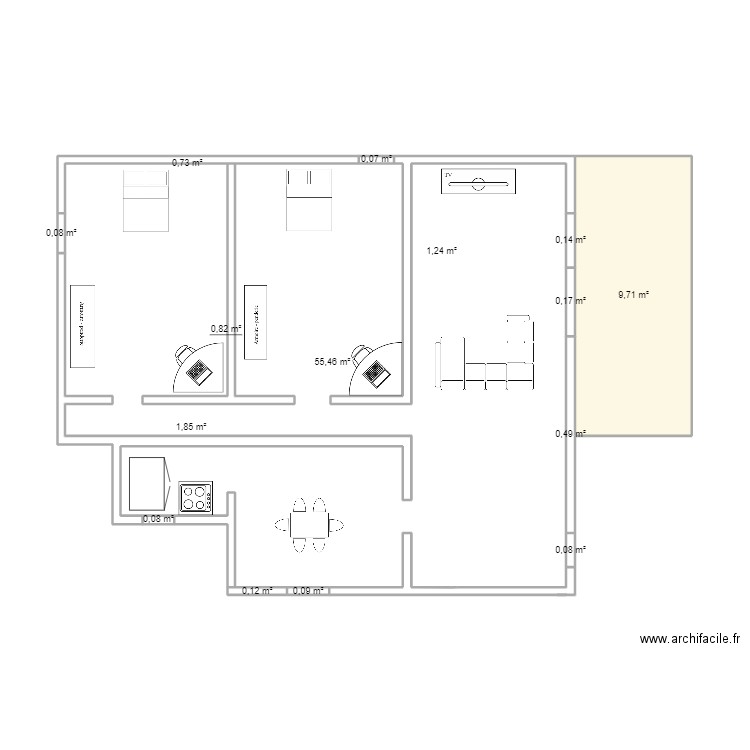 oies appatement. Plan de 15 pièces et 71 m2