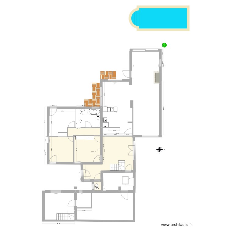 RDCHaussée. Plan de 1 pièce et 47 m2