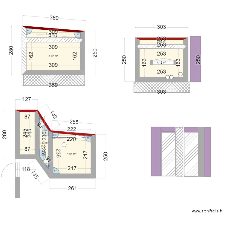 salle de bain plan 4 cotes. Plan de 7 pièces et 19 m2