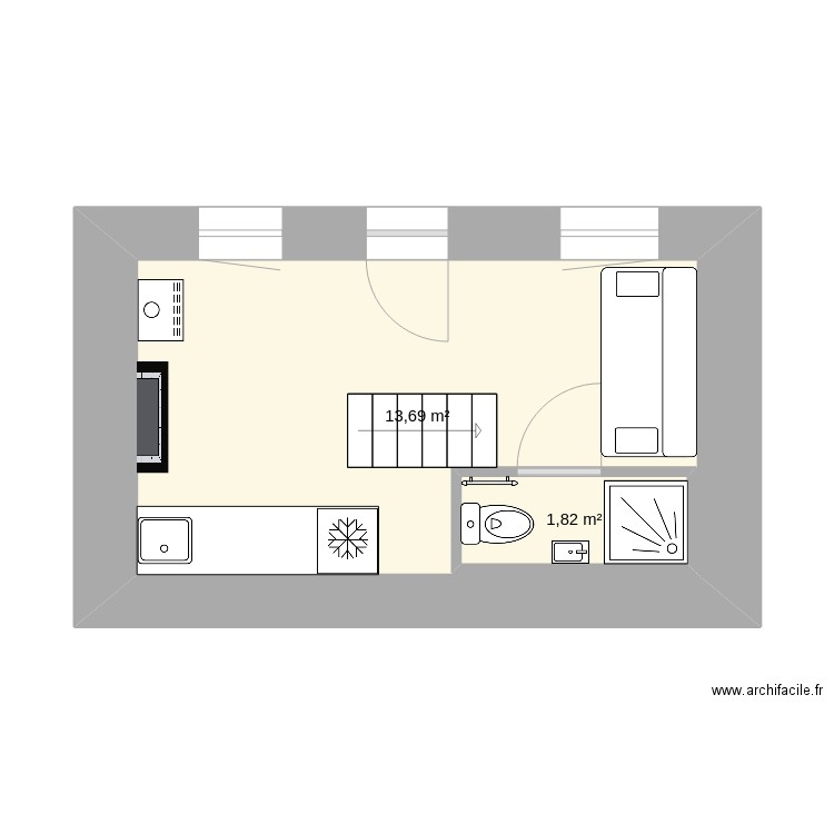 Landeda 1. Plan de 2 pièces et 18 m2