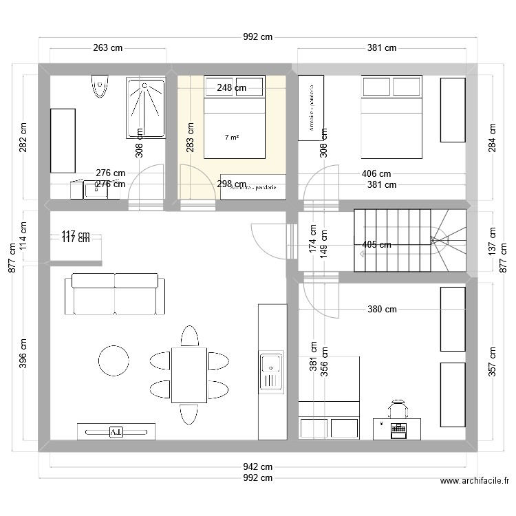 combles2. Plan de 1 pièce et 7 m2