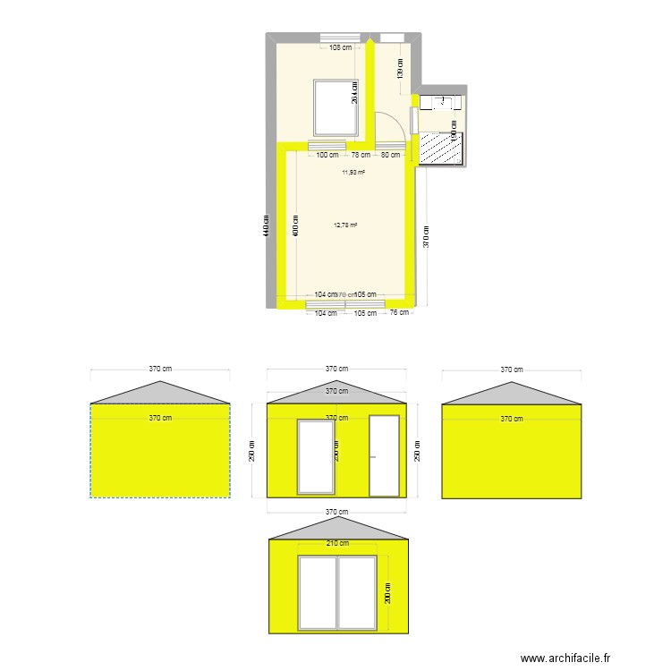 Projet Forest chapeau chinois. Plan de 2 pièces et 41 m2