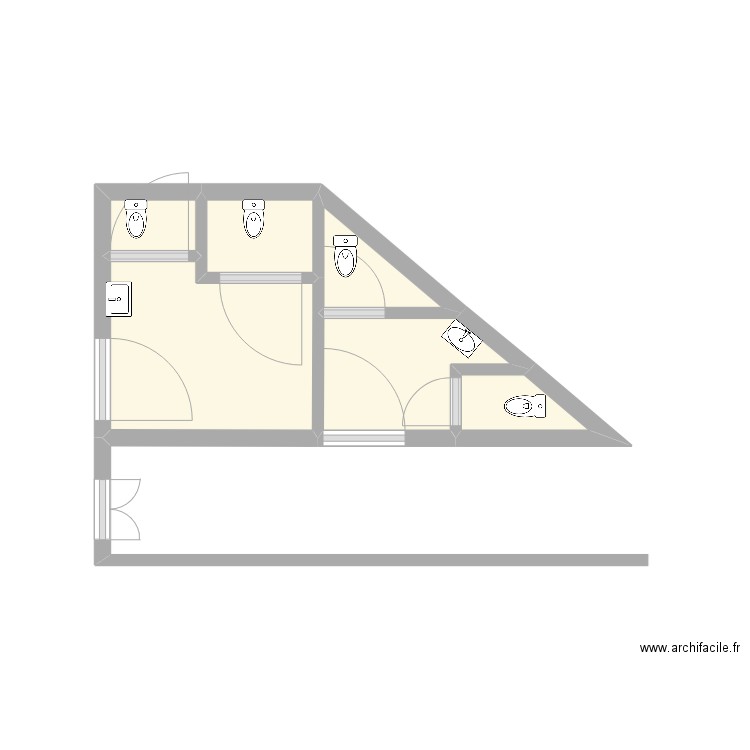 sanitaire musée V3. Plan de 6 pièces et 7 m2