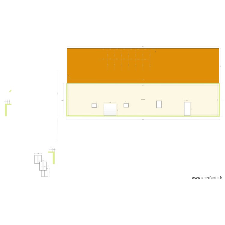 Plan de facade et toiture estabes. Plan de 1 pièce et 170 m2