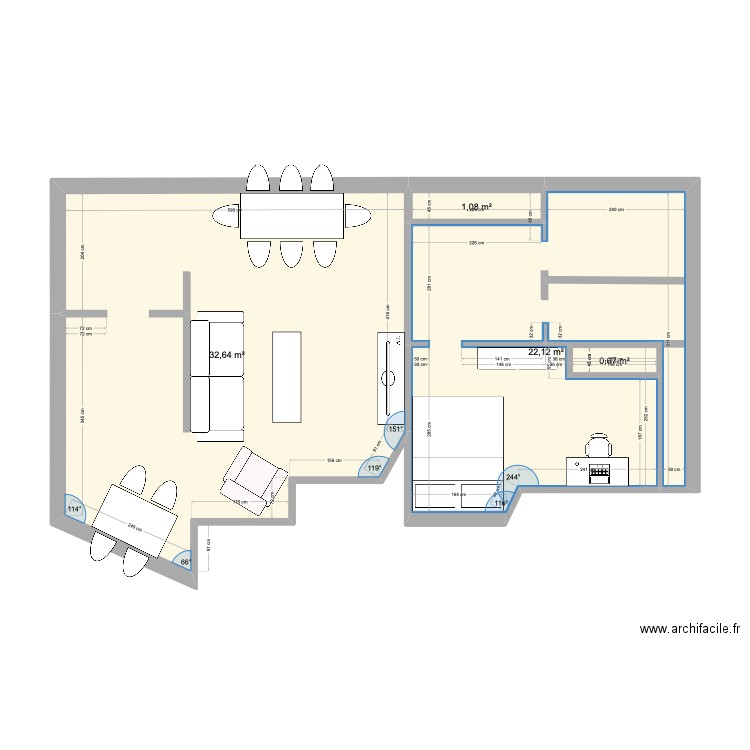 Appart Lilas. Plan de 4 pièces et 57 m2