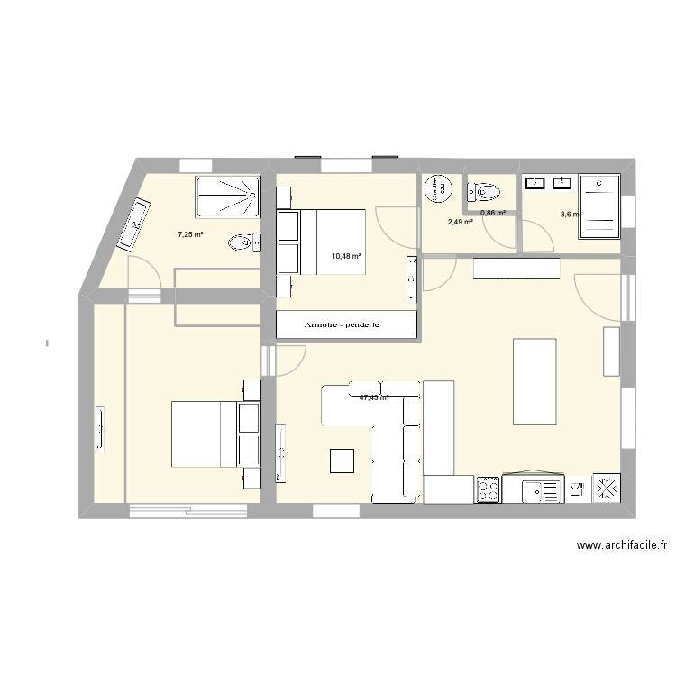 extension. Plan de 6 pièces et 72 m2