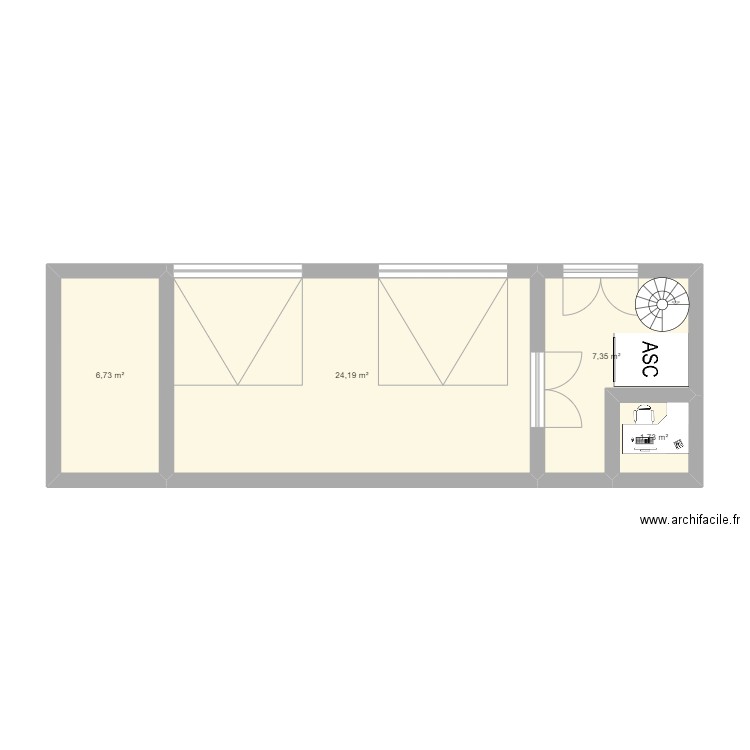 sous-sol stock. Plan de 4 pièces et 40 m2