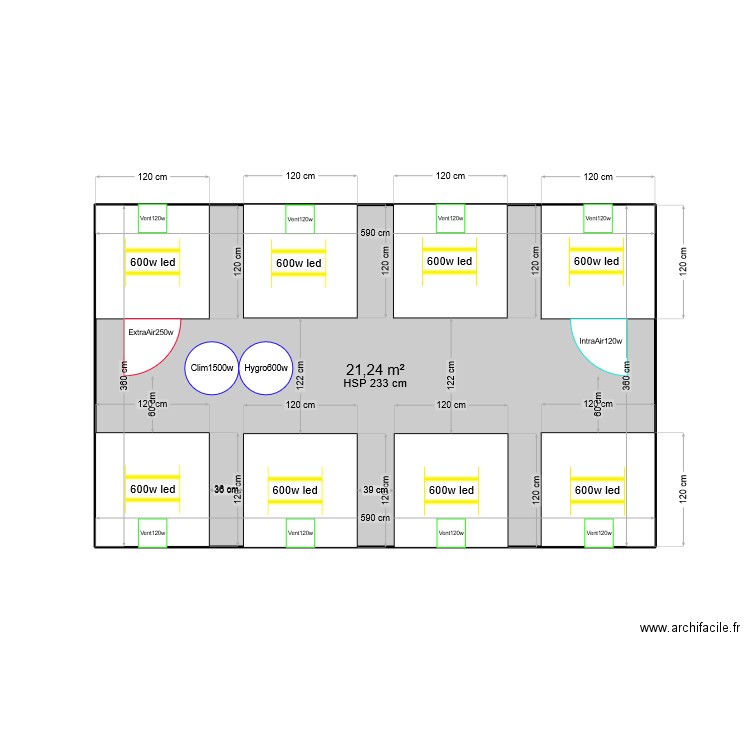 pod grow. Plan de 1 pièce et 21 m2