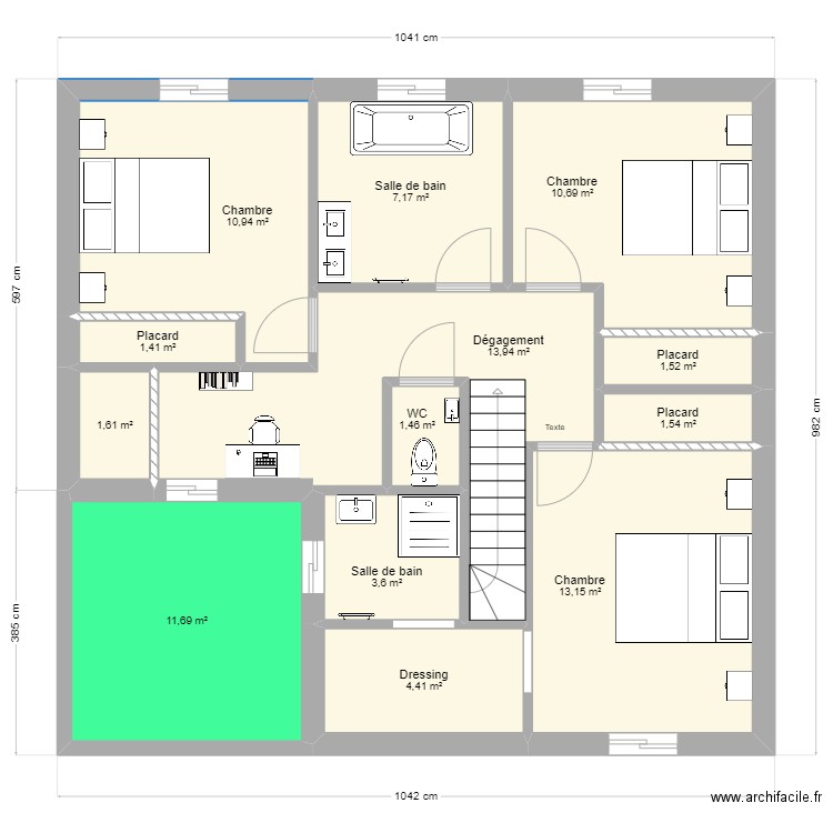 terrain stro ESSAI 1er étage 125 m2. Plan de 13 pièces et 83 m2