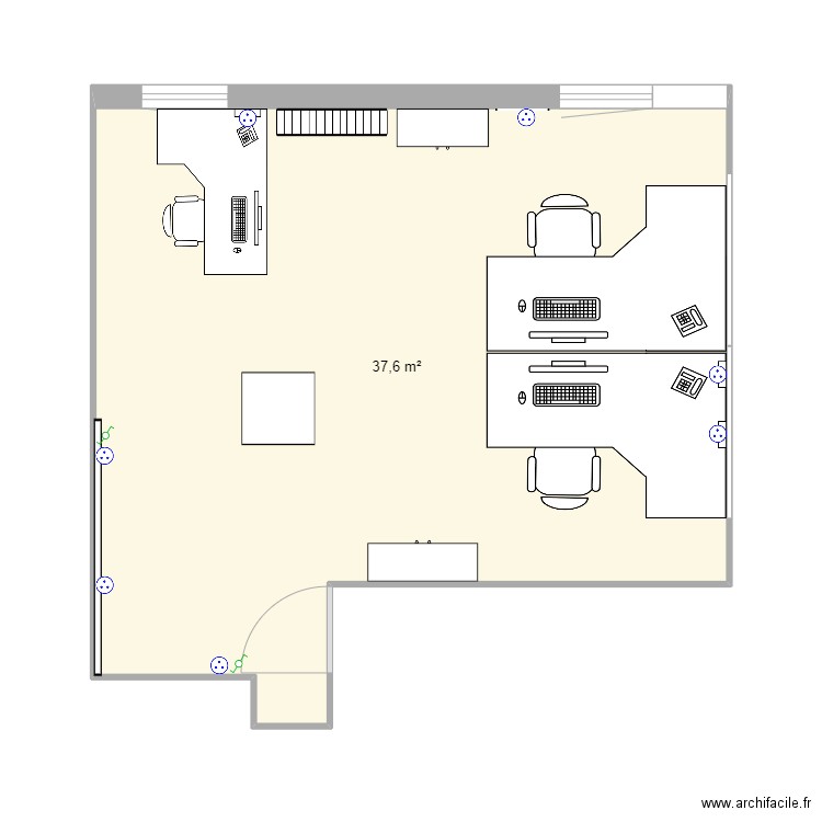 bureau sdis. Plan de 1 pièce et 38 m2