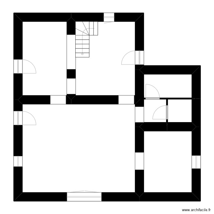 RDC. Plan de 5 pièces et 61 m2