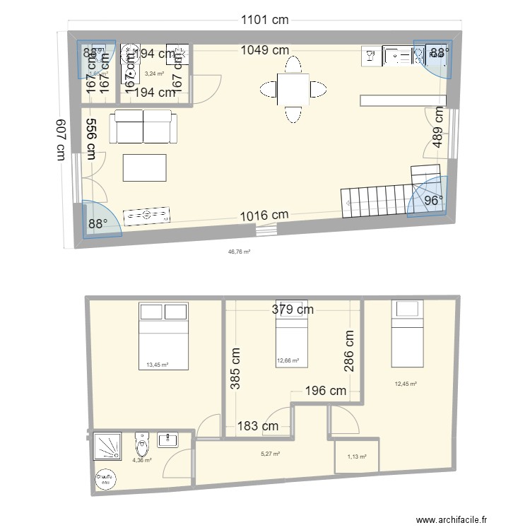 log A. Plan de 9 pièces et 108 m2