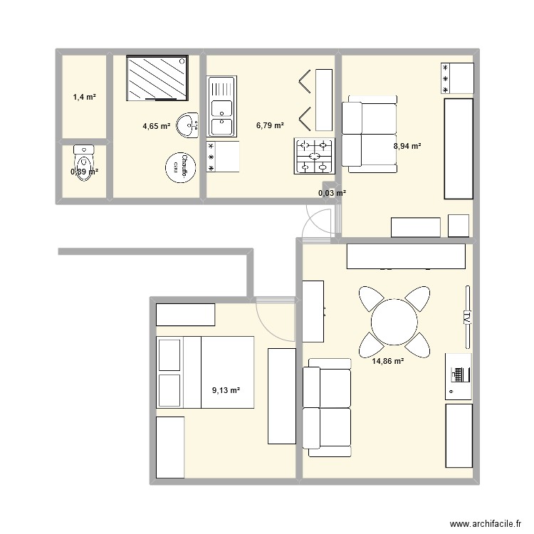 projection. Plan de 8 pièces et 47 m2