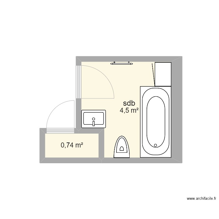 AGATHE SDB. Plan de 2 pièces et 5 m2