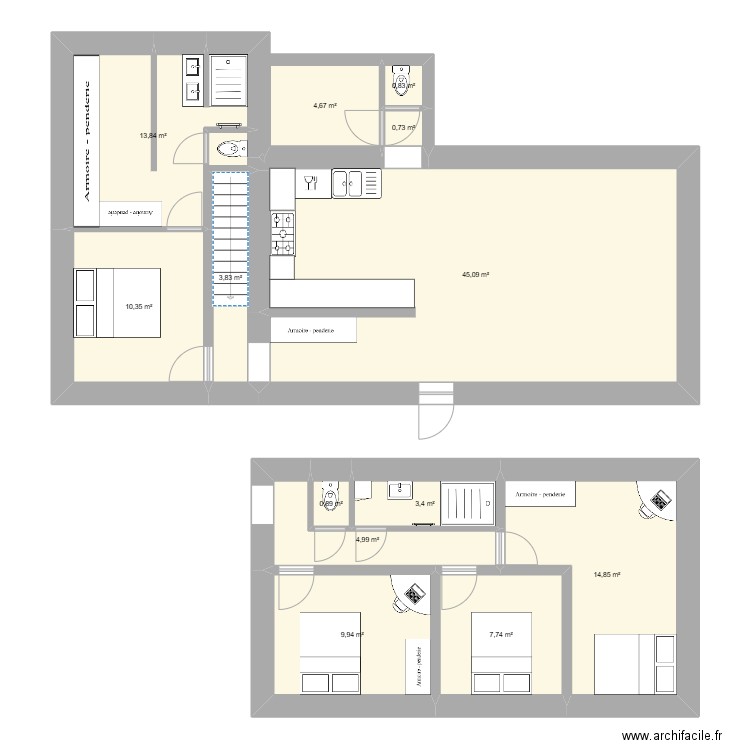 chez paret 1. Plan de 13 pièces et 121 m2