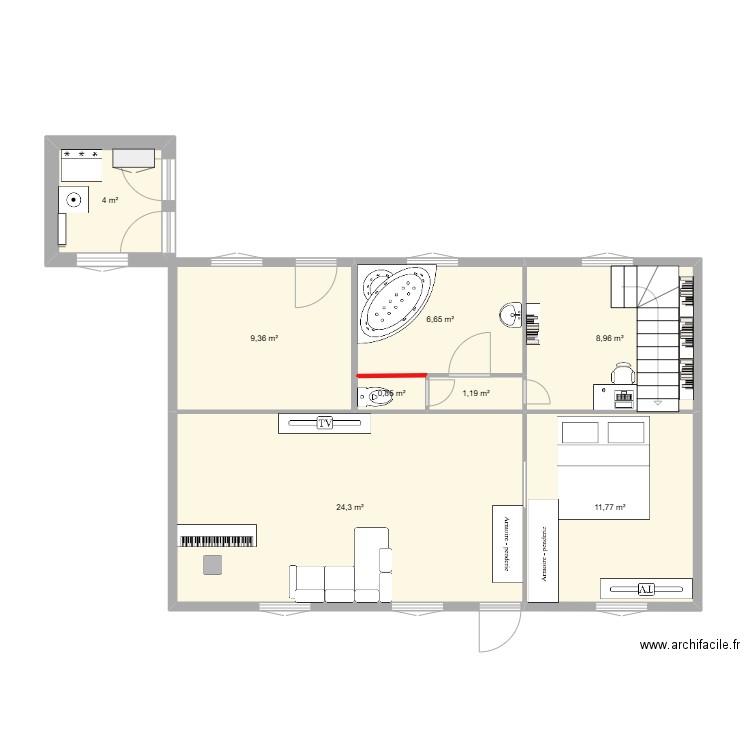 Aménagement rez de chaussé . Plan de 8 pièces et 67 m2