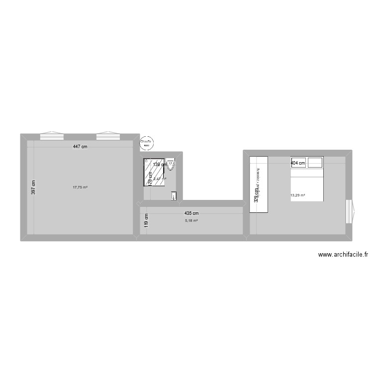 t2 pont du las. Plan de 4 pièces et 39 m2