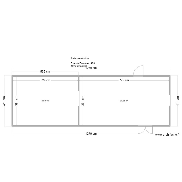 Pommier salle de réunion dimension. Plan de 2 pièces et 49 m2