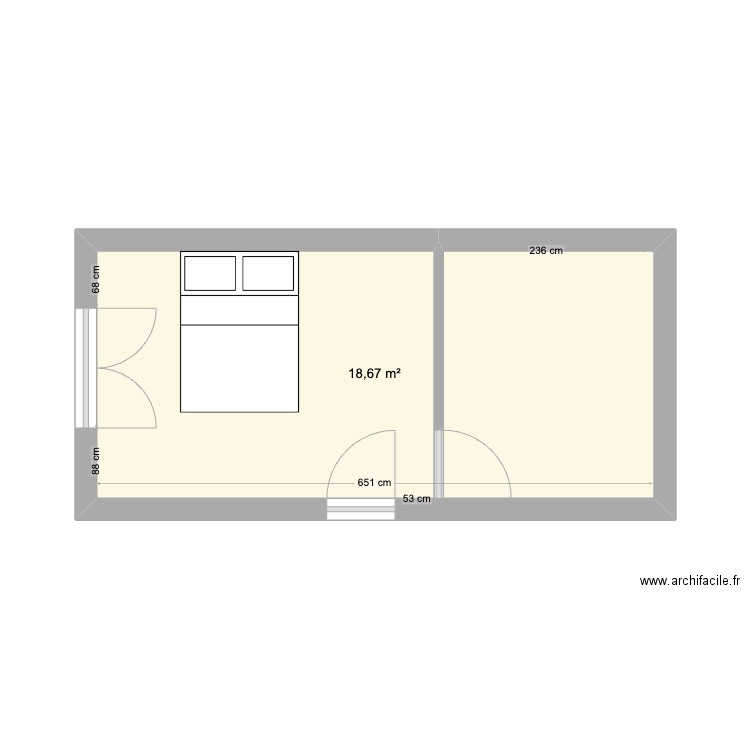 CHAMBRE ENZO V1. Plan de 1 pièce et 19 m2