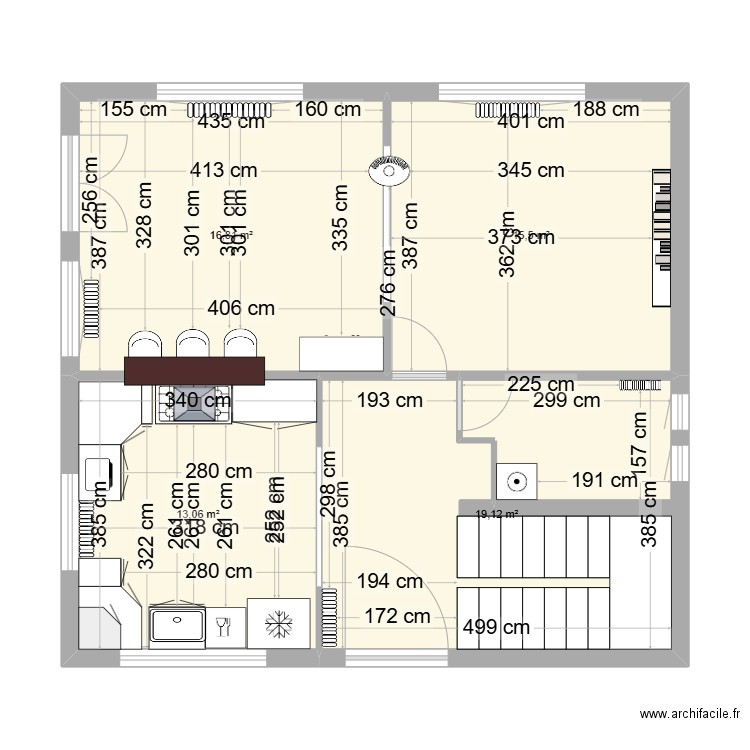 THEO ET WENDY RDC version 1. Plan de 4 pièces et 64 m2