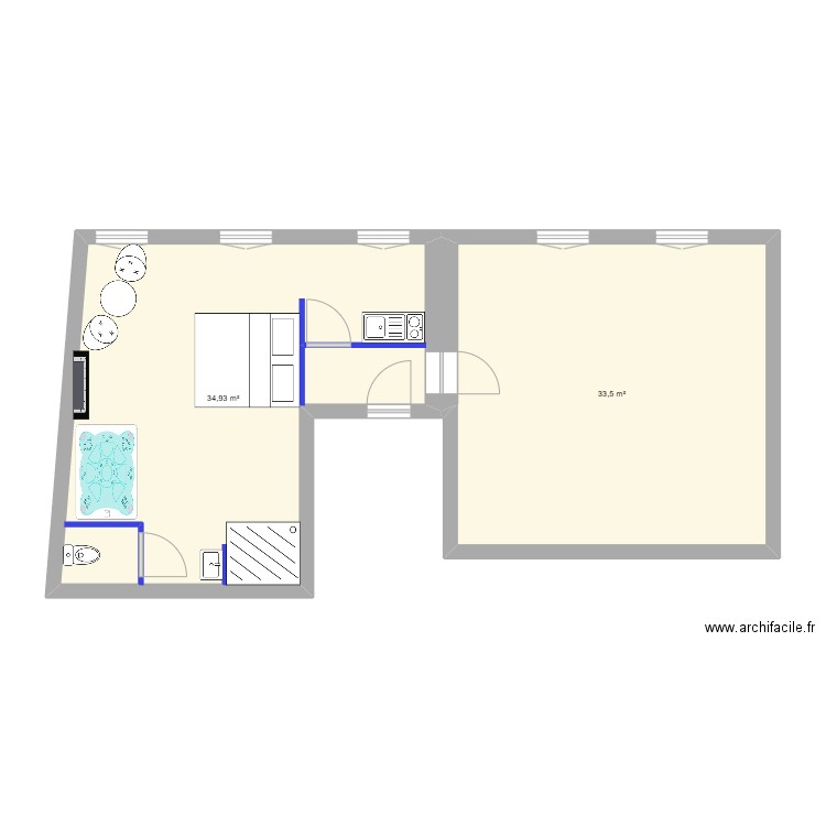 love room MEUBLE 1. Plan de 2 pièces et 68 m2