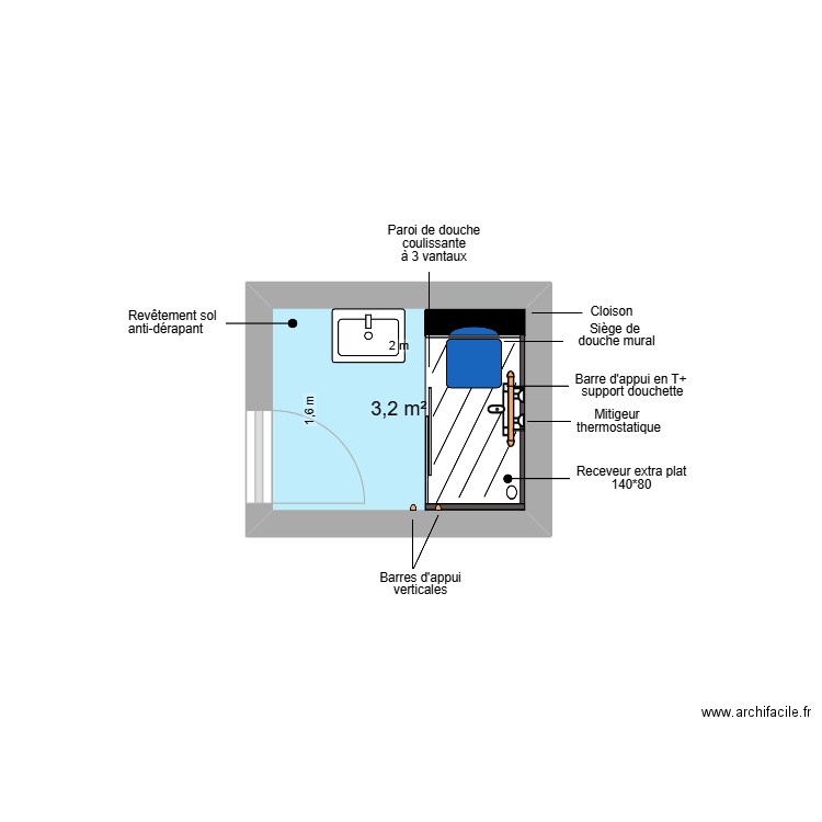 Projet SENG CHENG. Plan de 1 pièce et 3 m2