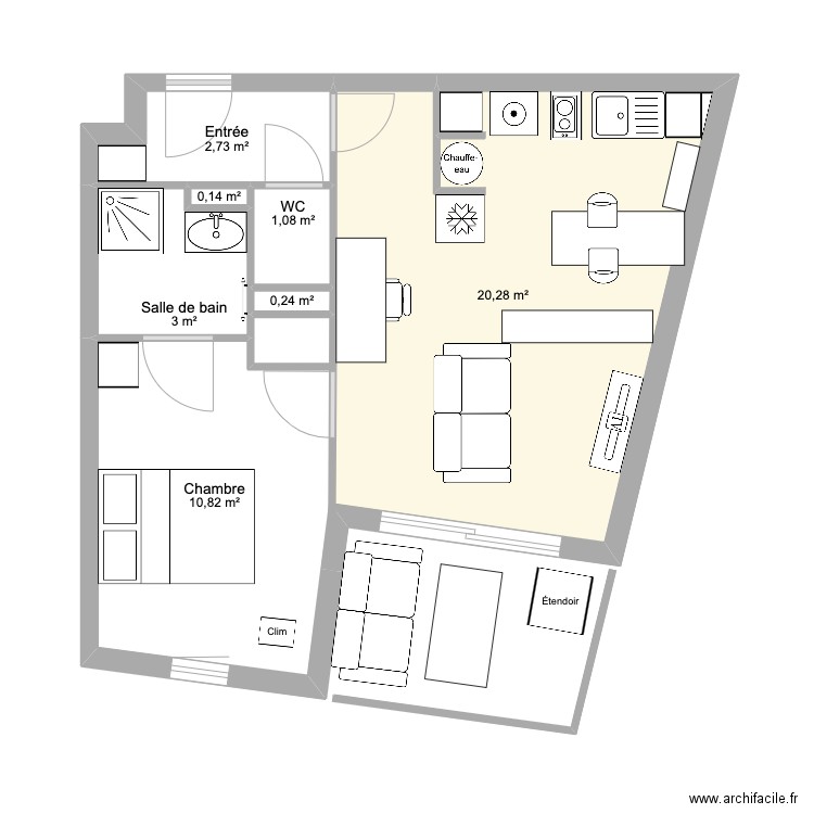 APPART V2. Plan de 7 pièces et 38 m2