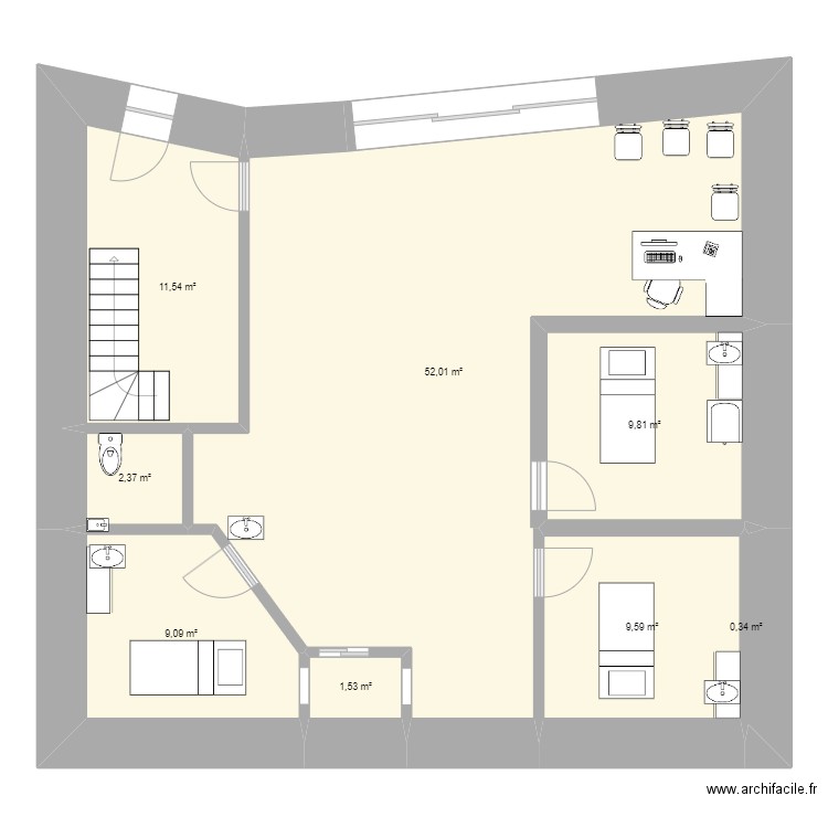 CABINET. Plan de 8 pièces et 96 m2