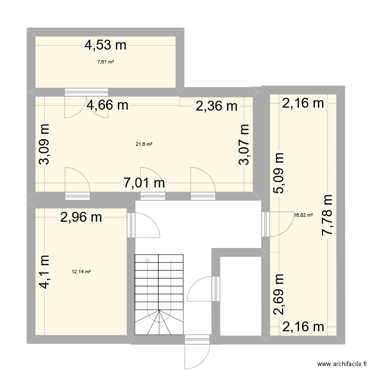 rdc. Plan de 4 pièces et 58 m2