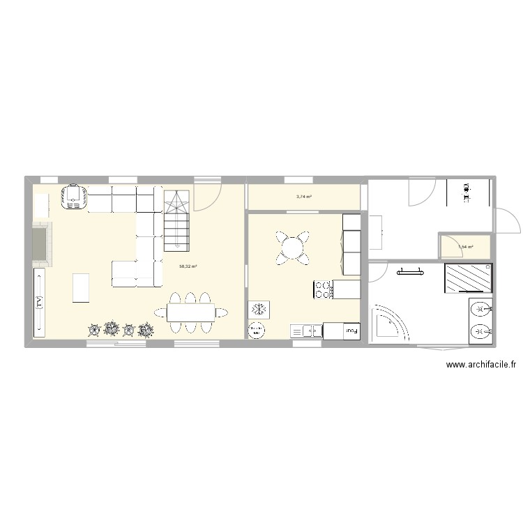 maisonsejour. Plan de 3 pièces et 64 m2